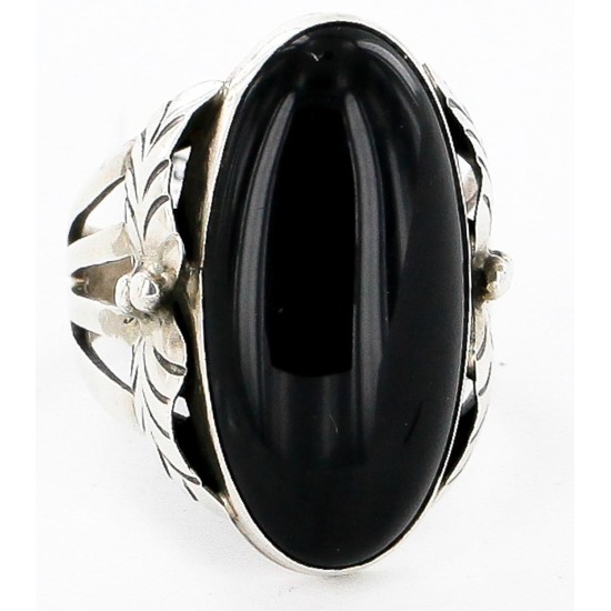 Handmade Certified Authentic Signed Navajo .925 Sterling Silver Natural Black Onyx Native American Ring  16349