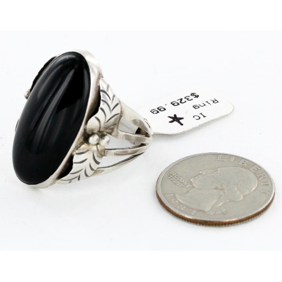 Handmade Certified Authentic Signed Navajo .925 Sterling Silver Natural Black Onyx Native American Ring  16349