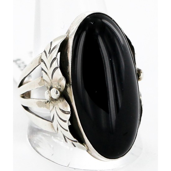 Handmade Certified Authentic Signed Navajo .925 Sterling Silver Natural Black Onyx Native American Ring  16349