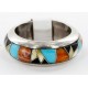 Handmade Signed Certified Authentic Navajo Inlaid .925 Sterling Silver Natural Turquoise Black Onyx Spiny Oyster and Mother of Pearl Native American Ring  16710