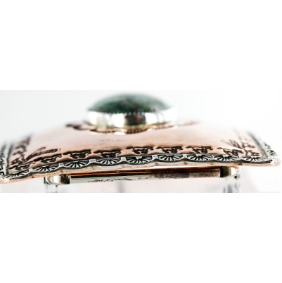 Certified Authentic Navajo .925 Sterling Silver and Copper Natural Turquoise Native American Buckle 45645654
