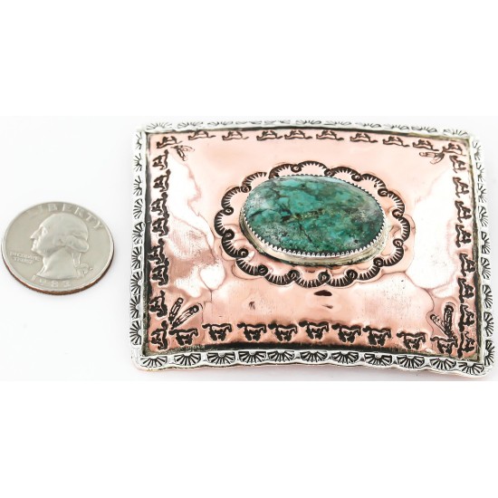 Certified Authentic Navajo .925 Sterling Silver and Copper Natural Turquoise Native American Buckle 45645654
