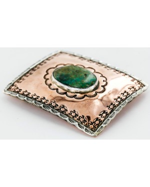 Certified Authentic Navajo .925 Sterling Silver and Copper Natural Turquoise Native American Buckle 86754563