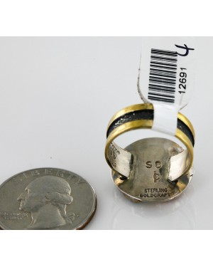 .925 Sterling Silver and 12kt Gold Filled Handmade Certified Authentic Navajo Multi color Native American Ring  12691-4