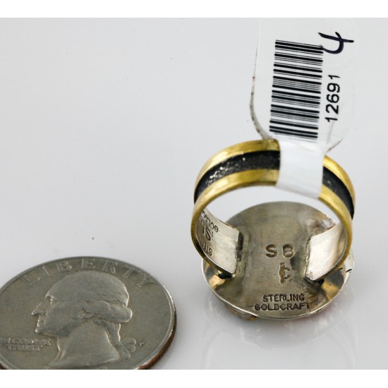 .925 Sterling Silver and 12kt Gold Filled Handmade Certified Authentic Navajo Multi color Native American Ring  12691-4
