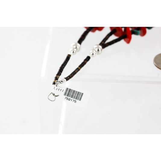 Certified Authentic 2 Strand Navajo .925 Sterling Silver Natural Turquoise and Coral Native American Necklace 750175 Certified Authentic 2 Strand Navajo .925 Sterling Silver Natural Turquoise and Coral Native American Necklace 750175