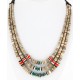 3 Strand Certified Authentic Navajo .925 Sterling Silver Turquoise Coral Spiny Oyster and Graduated Heishi Native American Necklace 15931-7