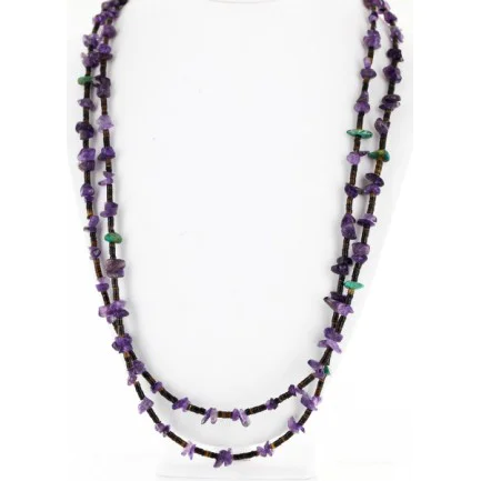 2 Strand Navajo .925 Sterling Silver Turquoise and AMETHYST Native American Necklace 16011
