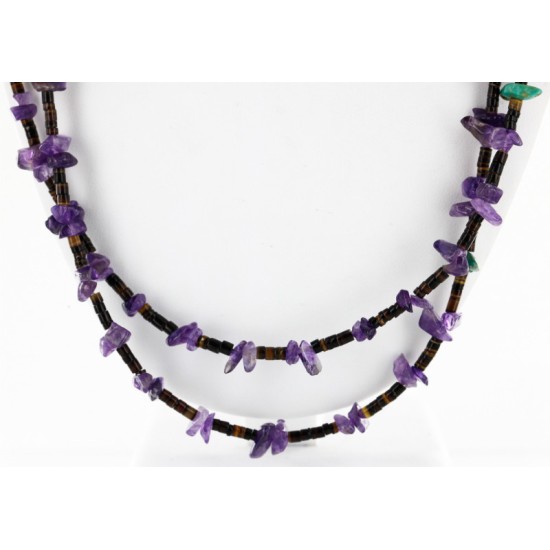 Certified Authentic 2 Strand Navajo .925 Sterling Silver Turquoise and AMETHYST Native American Necklace 16011