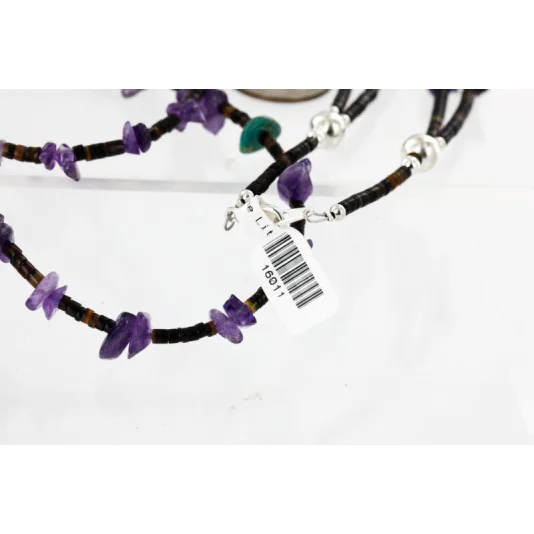 2 Strand Navajo .925 Sterling Silver Turquoise and AMETHYST Native American Necklace 16011