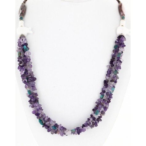 Certified Authentic 3 Strand Navajo .925 Sterling Silver Turquoise and AMETHYST Native American Necklace 15941