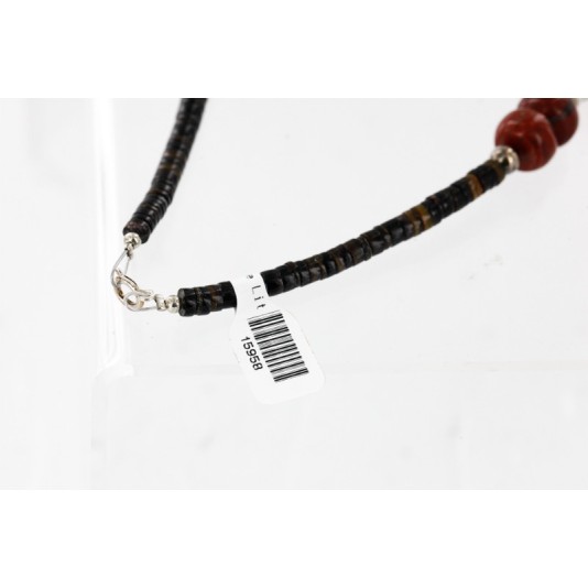 Certified Authentic 4 Strand Navajo .925 Sterling Silver and Turquoise and Coral Native American Necklace 15958