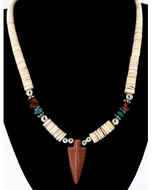 $280 Certified Authentic Navajo .925 Sterling Silver Graduated Melon Shell and Turquoise and Goldstone Native American Necklace 750142