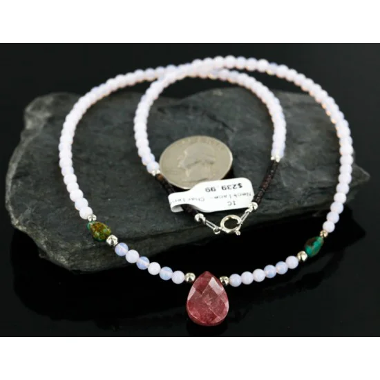 Navajo .925 Sterling Silver Opalite Jasper and Turquoise Native American Necklace 25231-18 Navajo .925 Sterling Silver Opalite Jasper and Turquoise Native American Necklace 25231-18