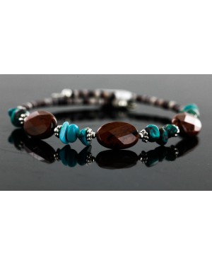 Certified Authentic Navajo Turquoise and Carnelian Native American WRAP Bracelet 12745