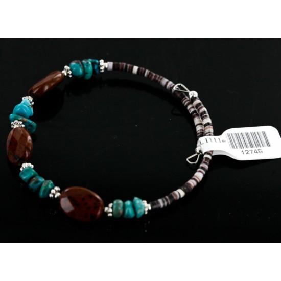 Certified Authentic Navajo Turquoise and Carnelian Native American WRAP Bracelet 12745