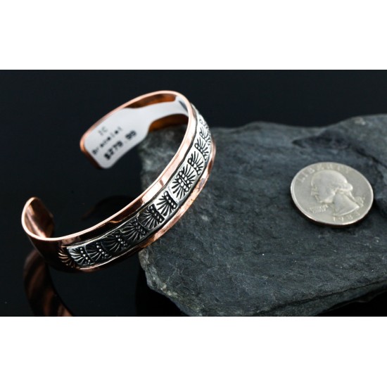 Handmade Certified Authentic Navajo Pure .925 Sterling Silver and Copper Native American Bracelet 12751