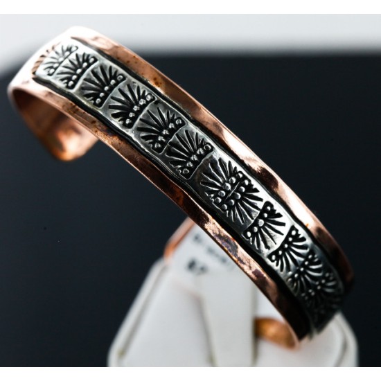 Handmade Certified Authentic Navajo Pure .925 Sterling Silver and Copper Native American Bracelet 12751