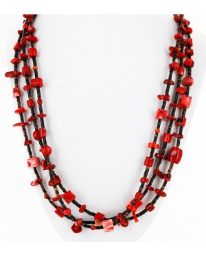 3 Strand Certified Authentic Navajo .925 Sterling Silver Coral Native American Necklace 750174