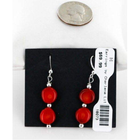 Certified Authentic Navajo .925 Sterling Silver Hooks Natural Coral Disks Native American Earrings 18073