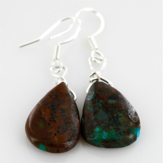 Drop Certified Authentic Navajo .925 Sterling Silver Hooks Natural Turquoise Native American Earrings  18072