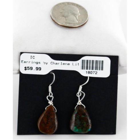Drop Certified Authentic Navajo .925 Sterling Silver Hooks Natural Turquoise Native American Earrings  18072