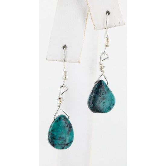 Drop Certified Authentic Navajo .925 Sterling Silver Hooks Natural Turquoise Native American Earrings 18075