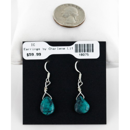 Drop Certified Authentic Navajo .925 Sterling Silver Hooks Natural Turquoise Native American Earrings 18075