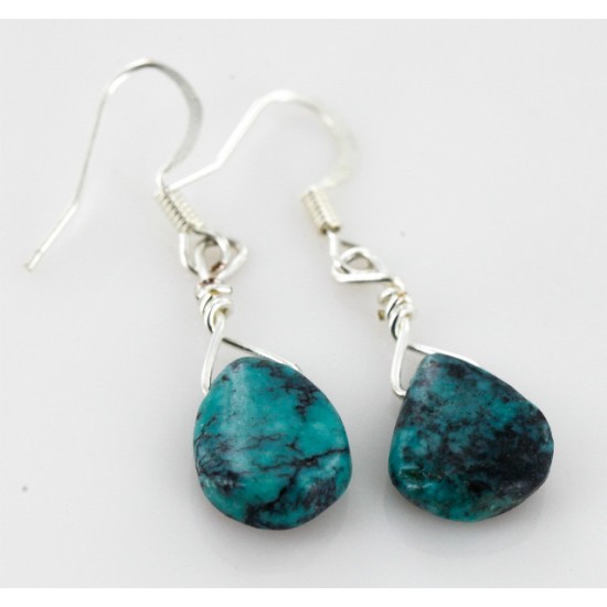 Drop Certified Authentic Navajo .925 Sterling Silver Hooks Natural Turquoise Native American Earrings 18075