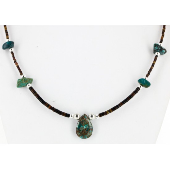 Certified Authentic Navajo .925 Sterling Silver Natural Turquoise and Coral Native American Necklace 750173