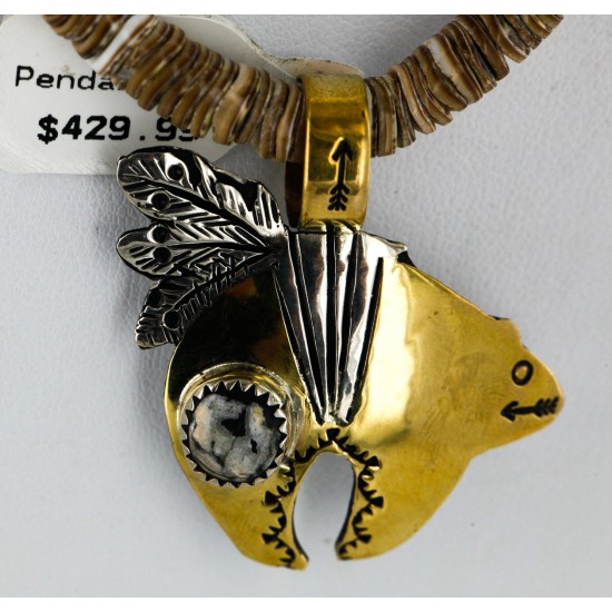 12kt Gold Filled .925 Sterling Silver Handmade Bear Certified Authentic Navajo Jasper Native American Necklace 24303