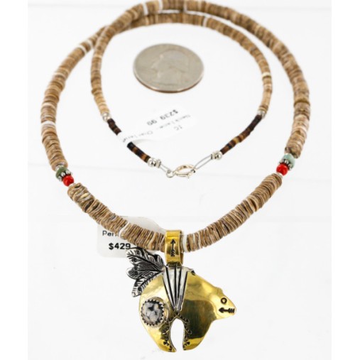 12kt Gold Filled .925 Sterling Silver Handmade Bear Certified Authentic Navajo Jasper Native American Necklace 24303