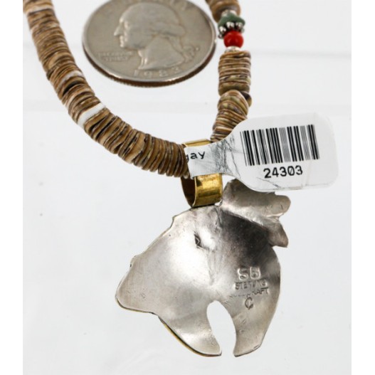 12kt Gold Filled .925 Sterling Silver Handmade Bear Certified Authentic Navajo Jasper Native American Necklace 24303