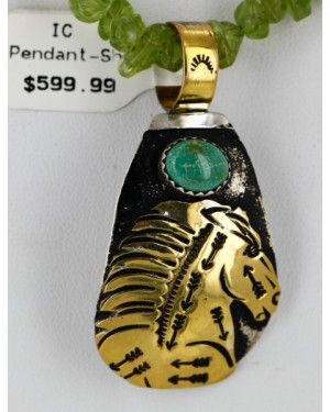 .925 Sterling Silver 12kt Gold Filled Handmade HORSE Certified Authentic Navajo Turquoise Native American Necklace 24325-1 .925 Sterling Silver 12kt Gold Filled Handmade HORSE Certified Authentic Navajo Turquoise Native American Necklace 24325-1