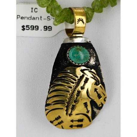.925 Sterling Silver 12kt Gold Filled Handmade HORSE Certified Authentic Navajo Turquoise Native American Necklace 24325-1