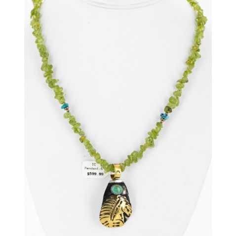 .925 Sterling Silver 12kt Gold Filled Handmade HORSE Certified Authentic Navajo Turquoise Native American Necklace 24325-1