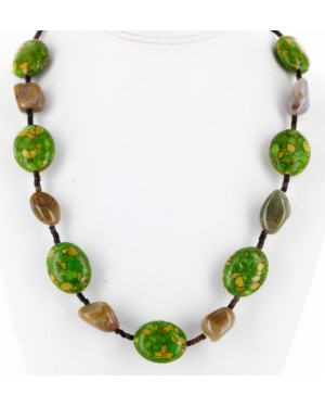 Certified Authentic Navajo .925 Sterling Silver Agate and Composite Gaspeite Native American Necklace 16021