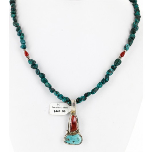 Handmade Certified Authentic Navajo .925 Sterling Silver Natural Turquoise and Spiny Oyster Native American Necklace 15923 Handmade Certified Authentic Navajo .925 Sterling Silver Natural Turquoise and Spiny Oyster Native American Necklace 15923