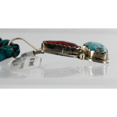 Handmade Certified Authentic Navajo .925 Sterling Silver Natural Turquoise and Spiny Oyster Native American Necklace 15923 Handmade Certified Authentic Navajo .925 Sterling Silver Natural Turquoise and Spiny Oyster Native American Necklace 15923