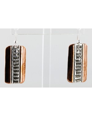 Handmade Certified Authentic Navajo Handstamped Real Handmade Copper and .925 Sterling Silver Native American Earrings 27158-5 Handmade Certified Authentic Navajo Handstamped Real Handmade Copper and .925 Sterling Silver Native American Earrings 27158-5