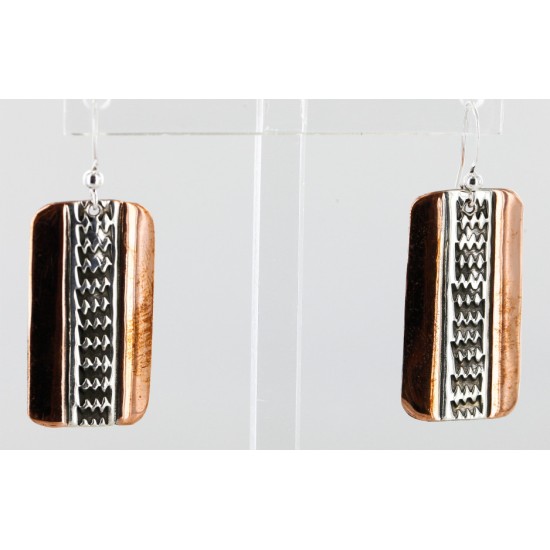 Handmade Certified Authentic Navajo Handstamped Real Handmade Copper and .925 Sterling Silver Native American Earrings 27158-5 Handmade Certified Authentic Navajo Handstamped Real Handmade Copper and .925 Sterling Silver Native American Earrings 27158-5