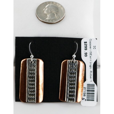Handmade Certified Authentic Navajo Handstamped Real Handmade Copper and .925 Sterling Silver Native American Earrings 27158-5 Handmade Certified Authentic Navajo Handstamped Real Handmade Copper and .925 Sterling Silver Native American Earrings 27158-5