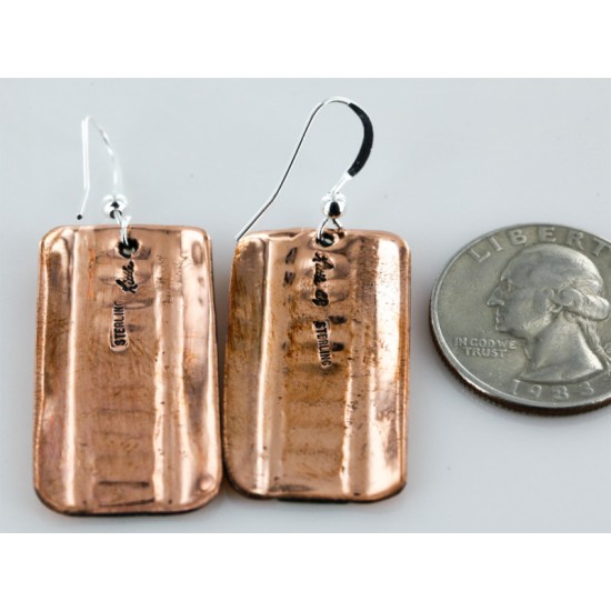Handmade Certified Authentic Navajo Handstamped Real Handmade Copper and .925 Sterling Silver Native American Earrings 27158-5 Handmade Certified Authentic Navajo Handstamped Real Handmade Copper and .925 Sterling Silver Native American Earrings 27158-5