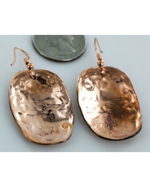 Handmade Certified Authentic Navajo Handstamped Real Handmade Copper Native American Earrings 16976-1