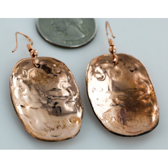 Handmade Certified Authentic Navajo Handstamped Real Handmade Copper Native American Earrings 16976-1