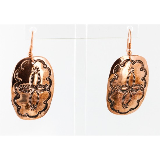 Handmade Certified Authentic Navajo Handstamped Real Handmade Copper Native American Earrings 16976-1