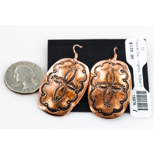 Handmade Certified Authentic Navajo Handstamped Real Handmade Copper Native American Earrings 16976-1
