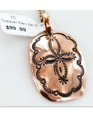 Handmade Certified Authentic Navajo Handstamped Real Handmade Copper Pendant Native American Necklace 16975-2