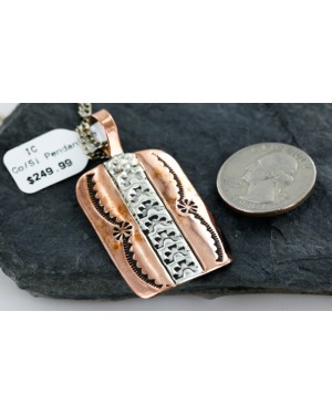 Certified Authentic Navajo Handstamped Real Handmade Copper and .925 Sterling Silver Pendant Native American Necklace 16973-3