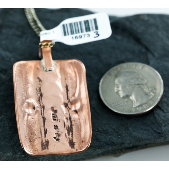 Certified Authentic Navajo Handstamped Real Handmade Copper and .925 Sterling Silver Pendant Native American Necklace 16973-3